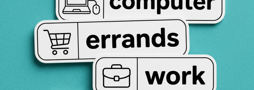 Labels named studio, computer, errands, work, practice, and low effort with related icons